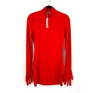NWT TRENDY & UNIQUE Red Finger Sleeve Mock Neck Bodycon Dress Size Large